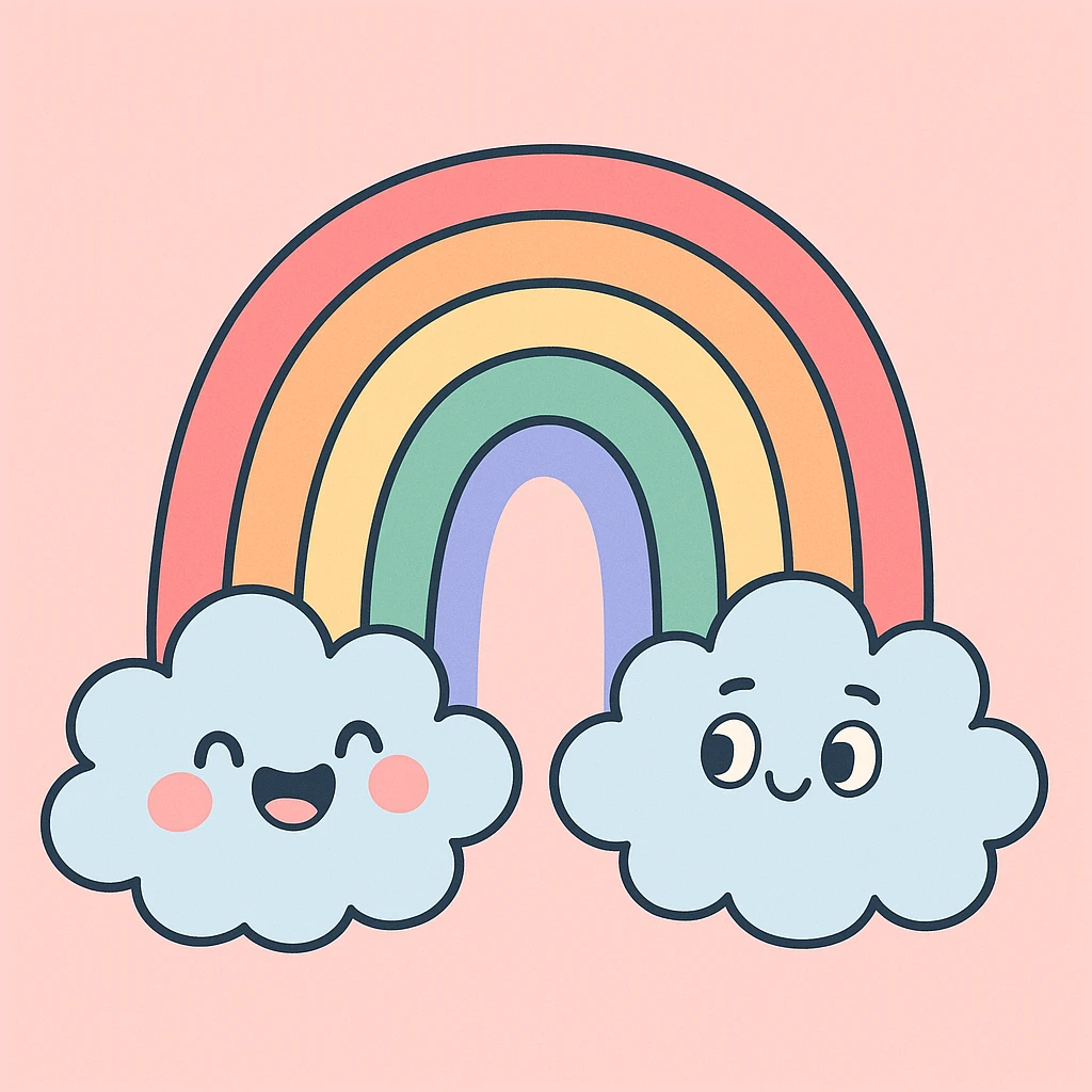 a pastel rainbow with fluffy clouds emoji