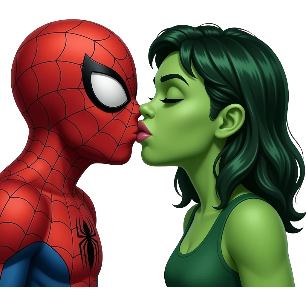 Spider man and hulk woman yong    kiss kiss creepy emoji
