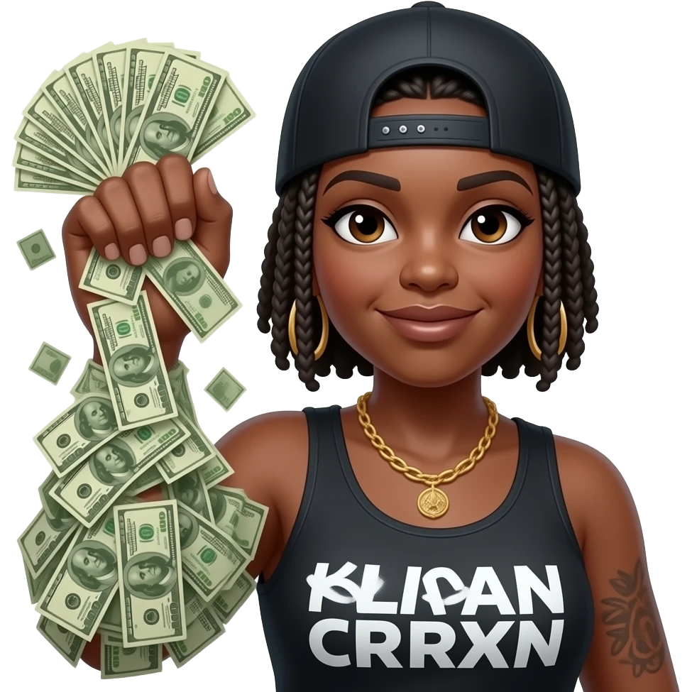 Black ghetto trapper woman Money spread on arm emoji