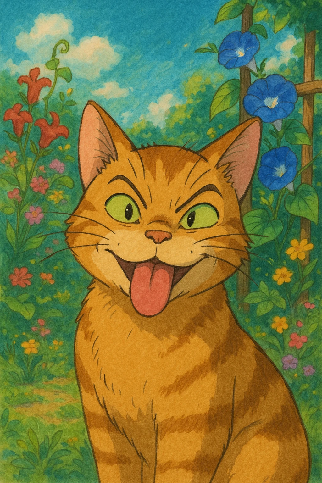 chat qui tire la langue, l'air moqueur, style illustration expressive emoji