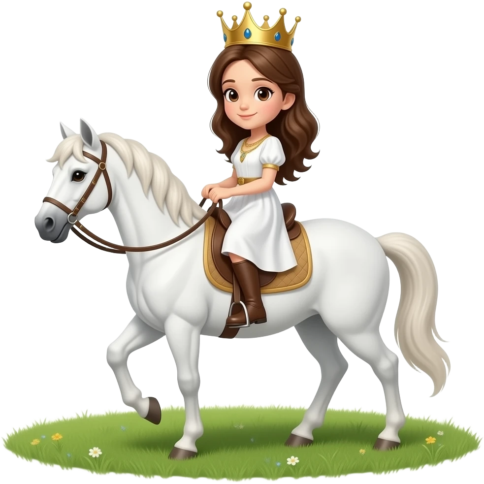 brown hair, brown eyed princess is riding a white horse emoji