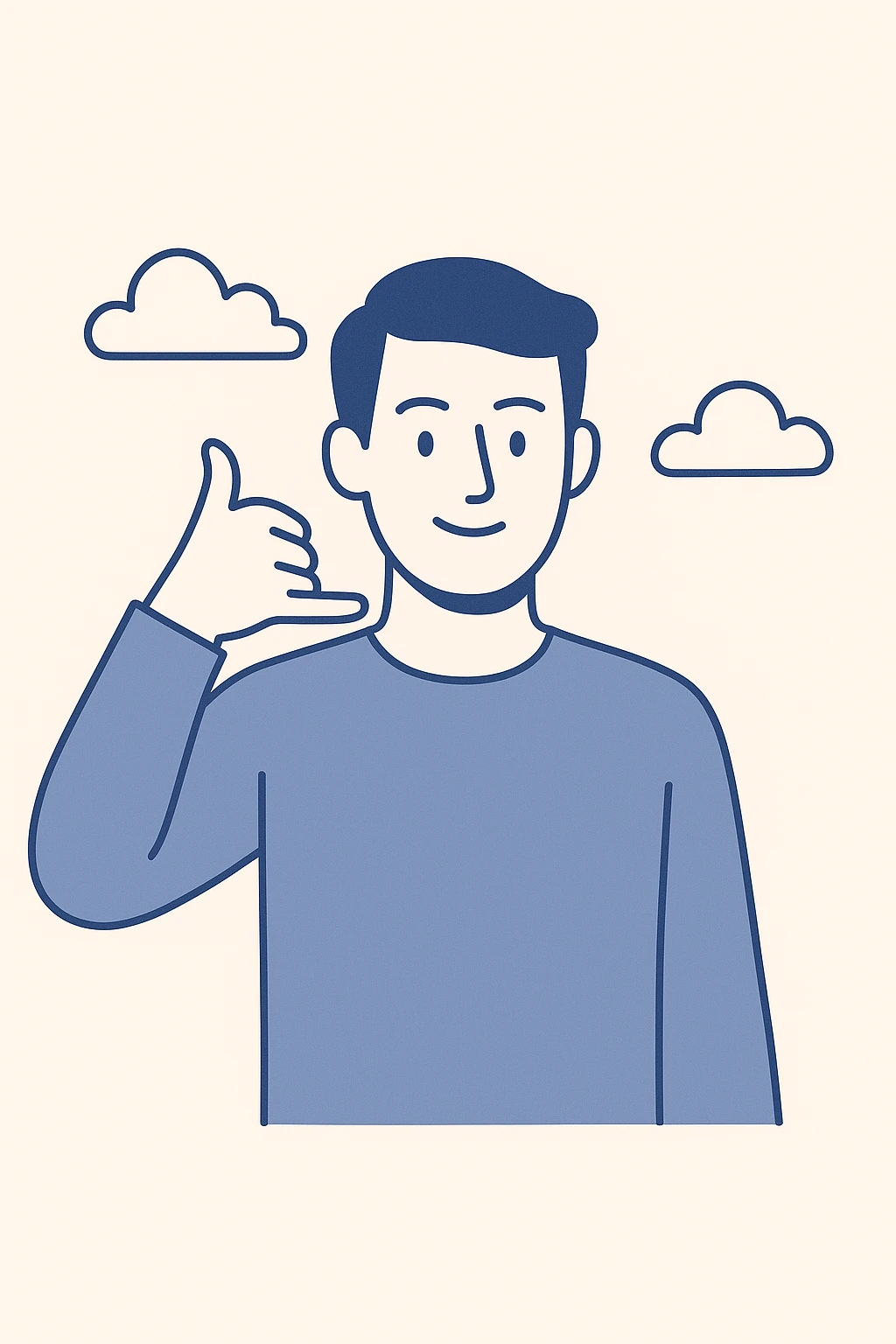man making phone call gesture, arm extended sideways, thumb and pinky finger forming phone sign, simple background, modern and clear style emoji