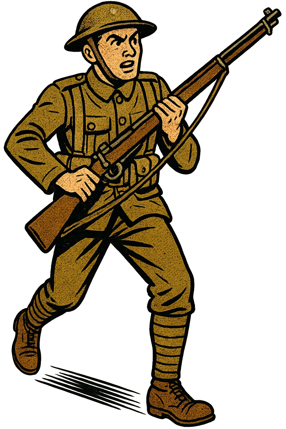 The full body of a young British soldier during the First World War holding his rifle emoji