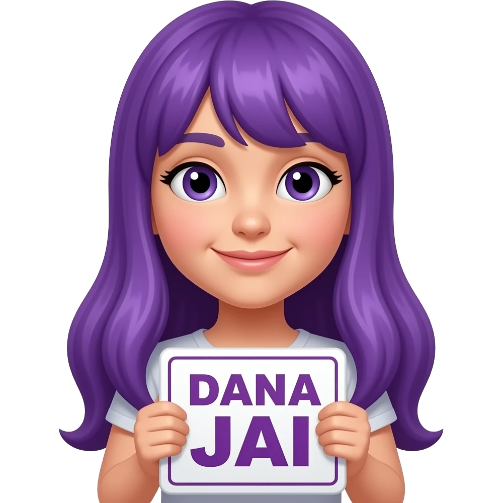 girl with long purple hair with a DANA JAI sign emoji