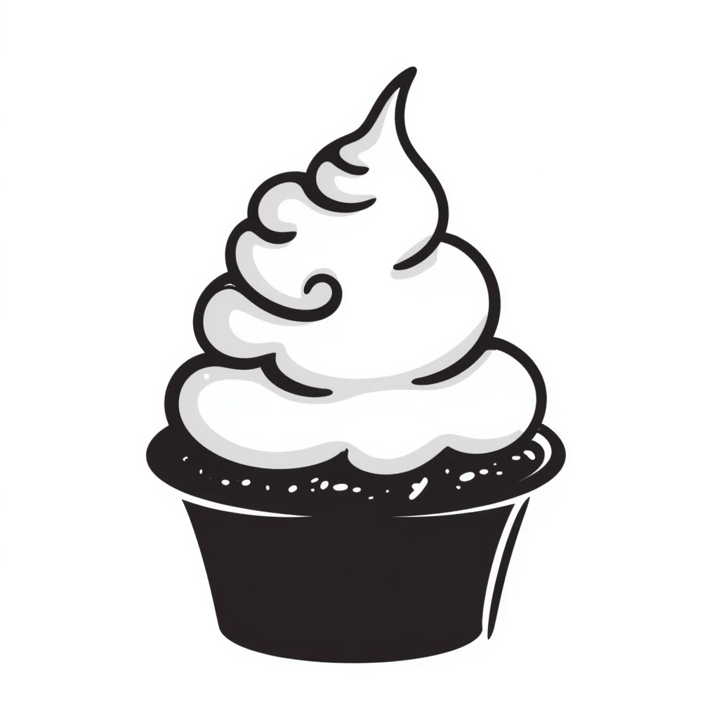 hand drawn doodle cupcake with decorative swirls emoji