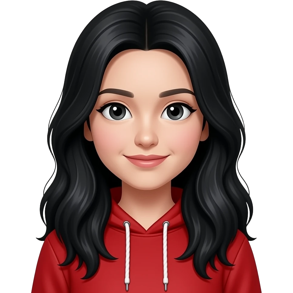A person with black long hair and has a Red hoodie emoji