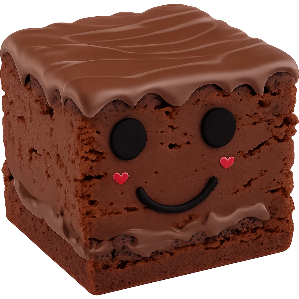 Remove the yellow eye and replace it with a black eye to match the other eye on the chocolate brownie with the black smiley face. Keep the rest of the brownie unchanged. Maintain the transparent background. emoji
