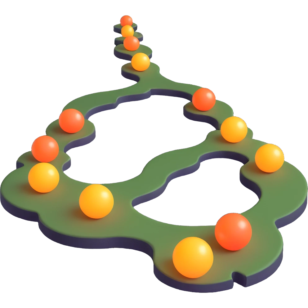 icon symbolizing non-deterministic logic, a path splitting into many directions with glowing orbs at the ends, techy unpredictable, cool tones, 3D emoji style emoji