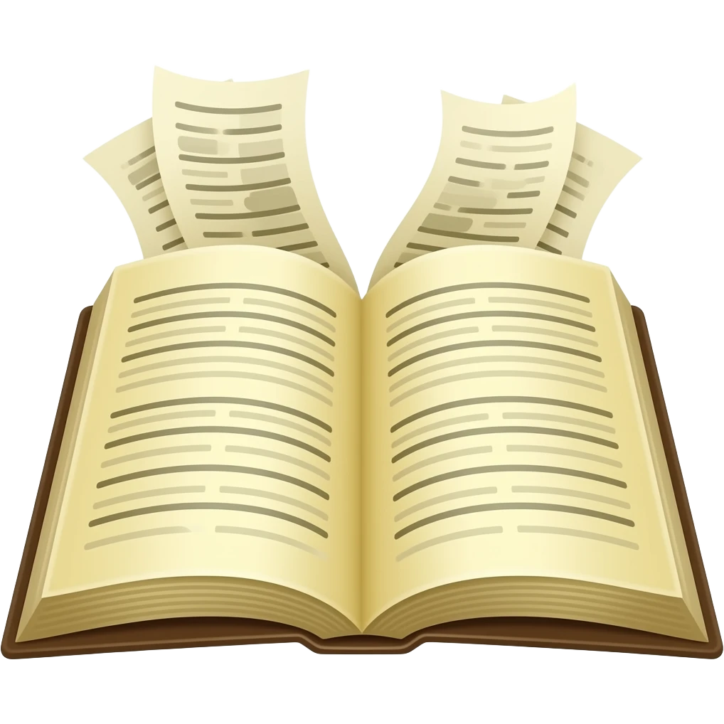 Gere um emoji de um livro aberto com as páginas amarelas e a escrita preta emoji