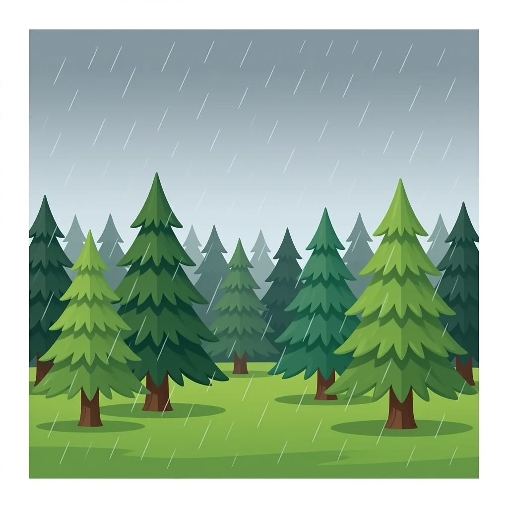 un bosque esta lloviendo mucho i el cielo esta gris emoji