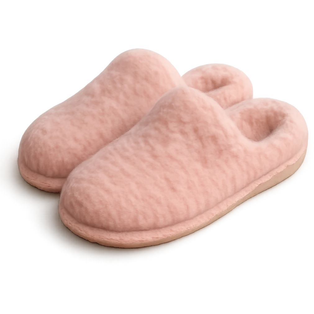 pink cozy wool slippers, soft and fluffy emoji