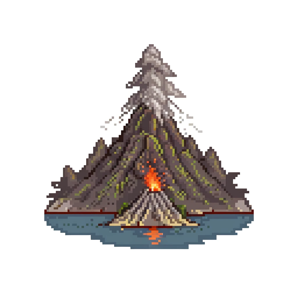 Volcanic island with multiple erupting peaks and ash clouds emoji