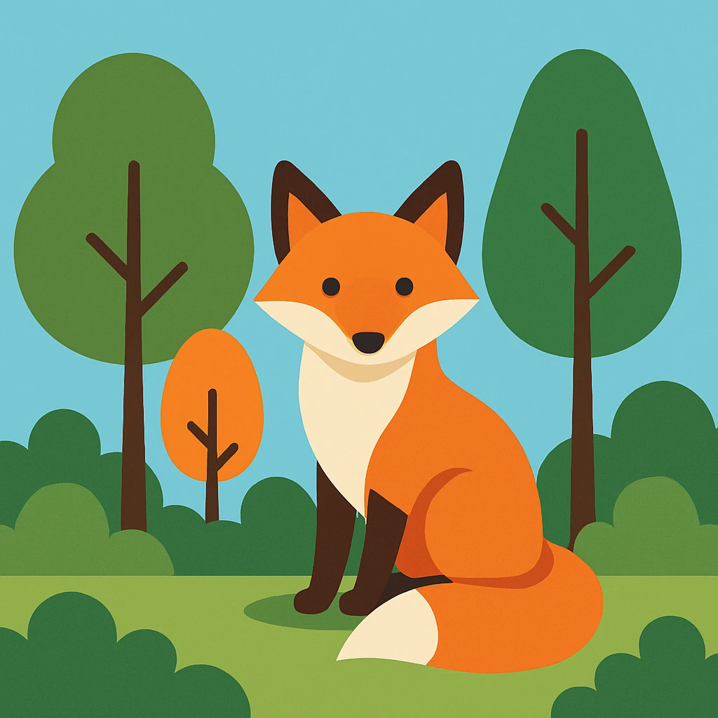 Flat design style fox in the forest emoji