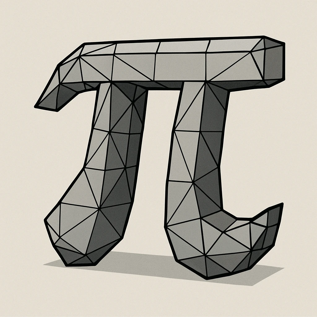 mathematical symbol pi (π), low poly wireframe style, simple and bold emoji