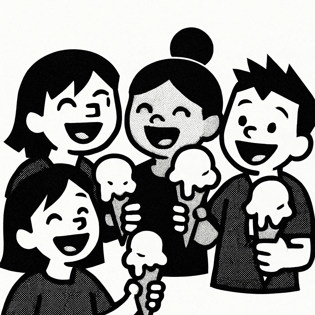 happy children with melting ice cream cones emoji