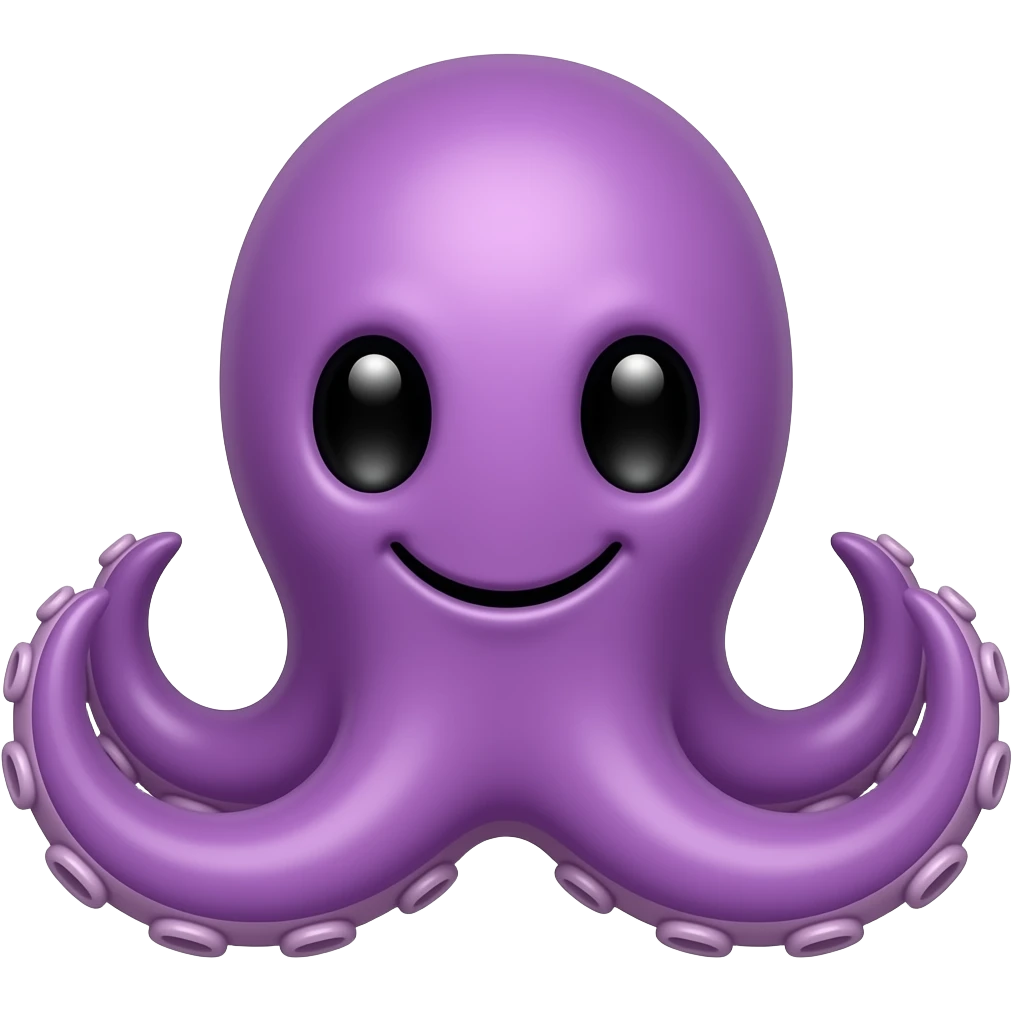 This image is a cartoon illustration of a cute, purple octopus with large black eyes and a smiling expression. emoji