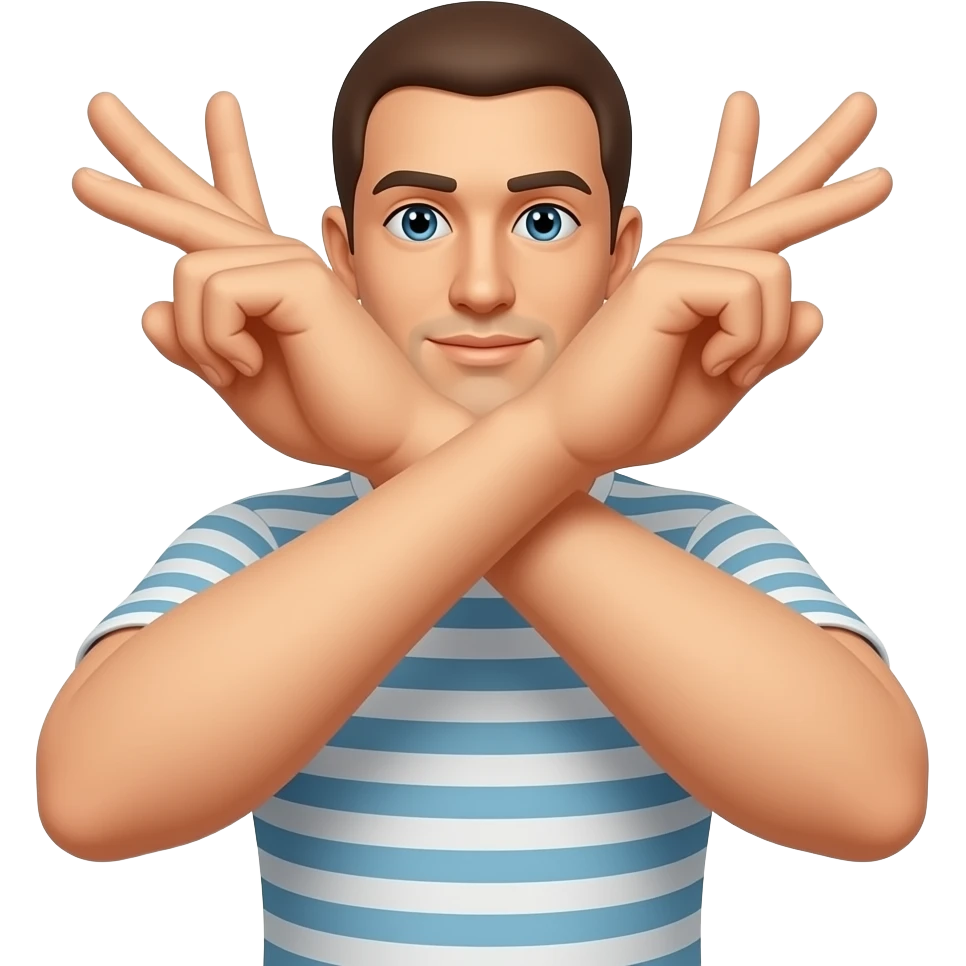 A person making an “X” gesture with their arms crossed in front of their chest, clearly signaling “no” or “stop”. The pose is front-facing, with both arms forming a bold X shape. emoji
