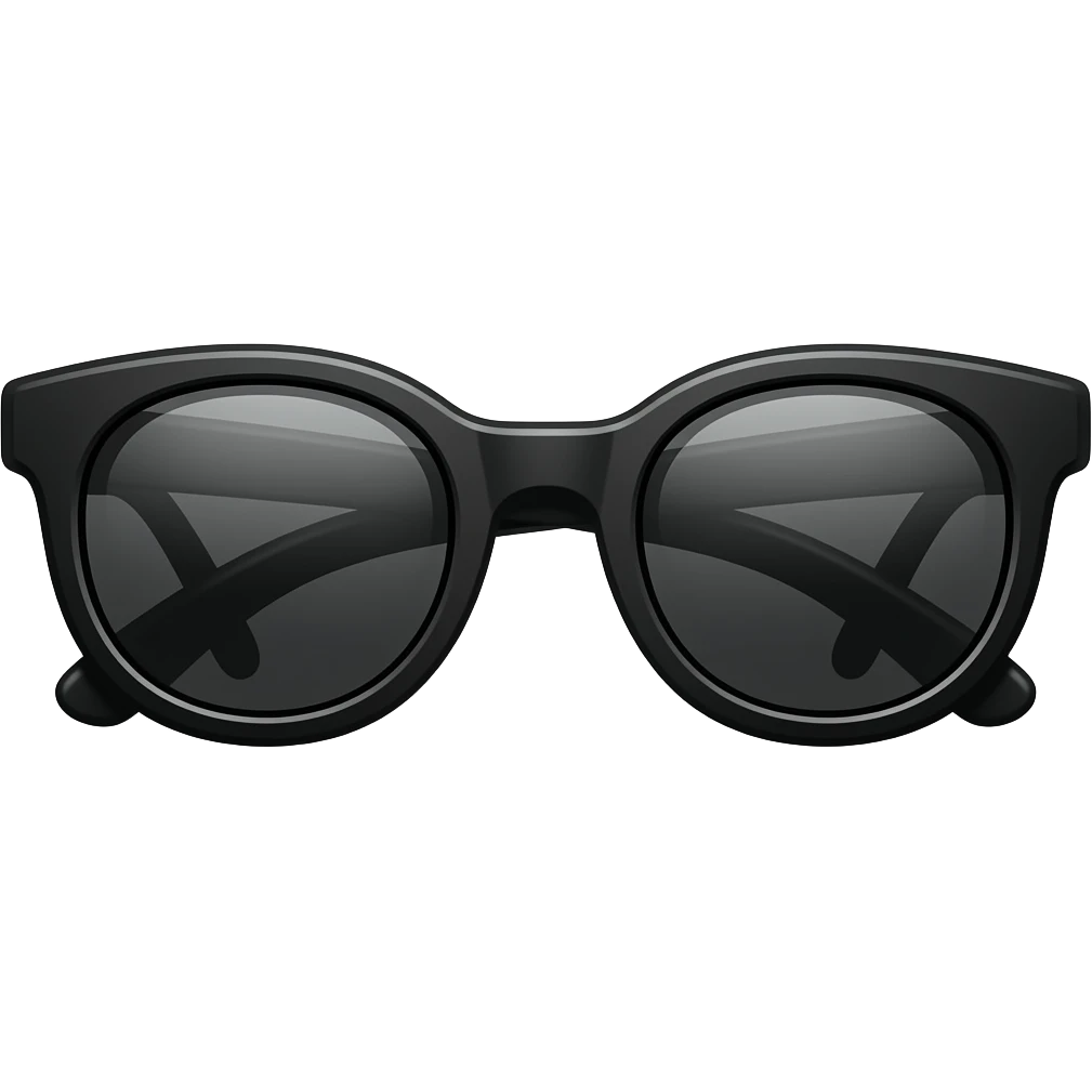 kawaii round black sunglasses emoji, thick frame, simple clean design, cute icon style emoji