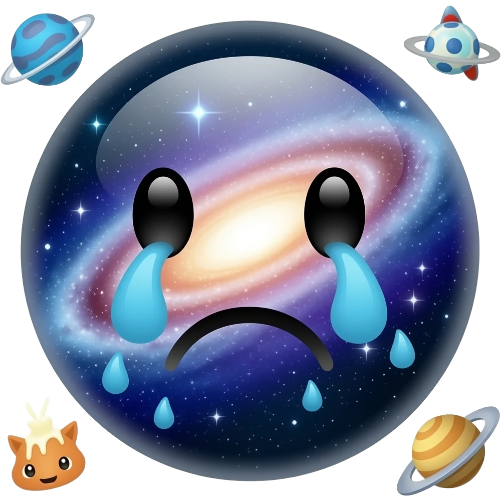 An emoji of litrally everything cool stuff like galaxies and things and an emoji crying Not an actual face an emoji emoji