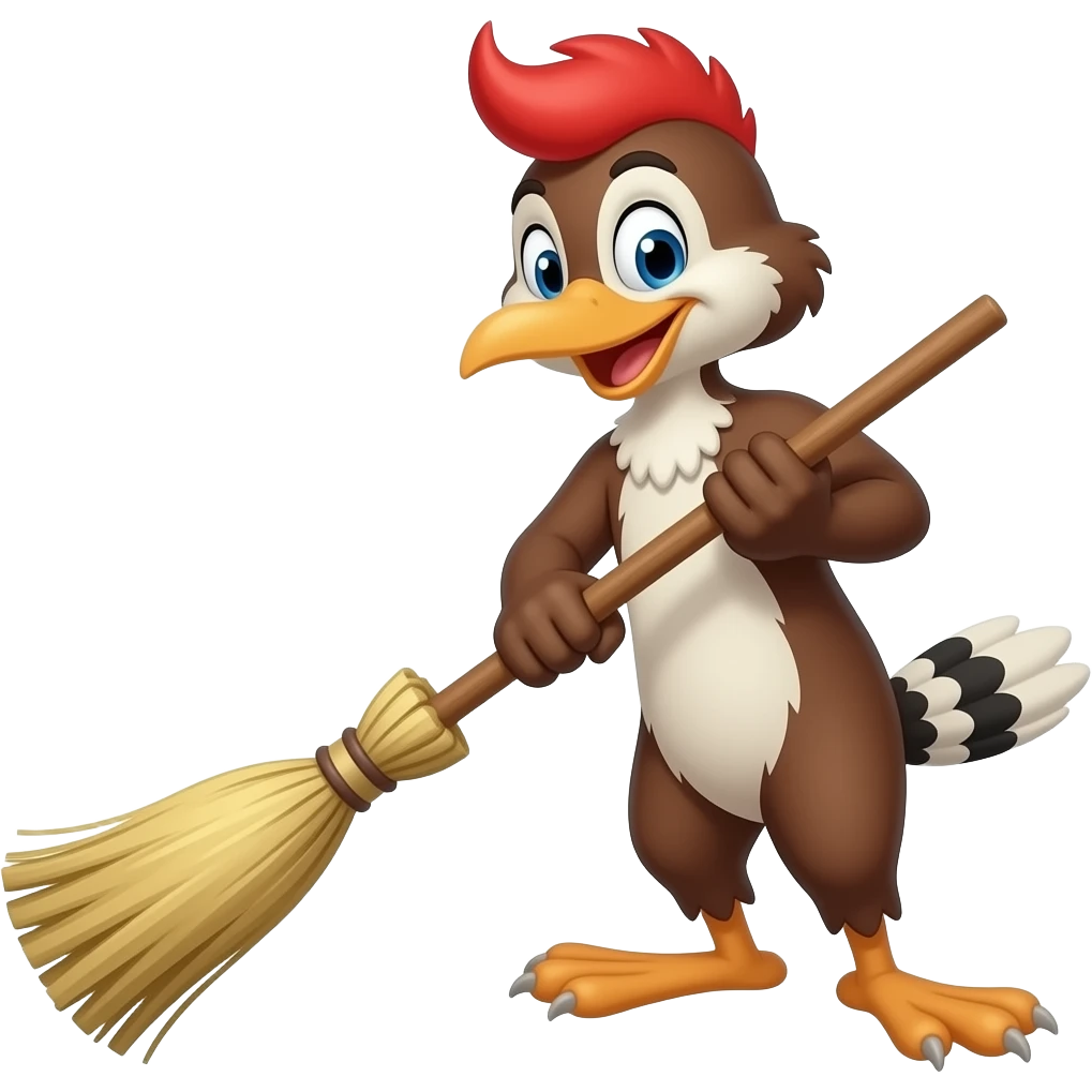 woody the wood pecker sweeping with a broom emoji