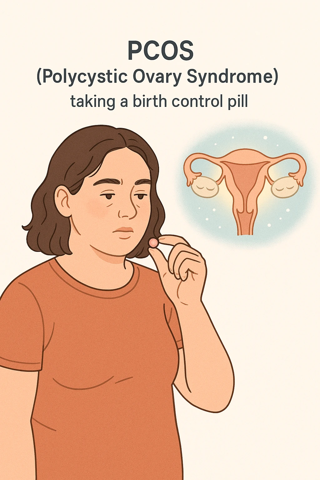 Donna con pcos che prende la pillola, e la pillola mette a riposo le ovaie emoji