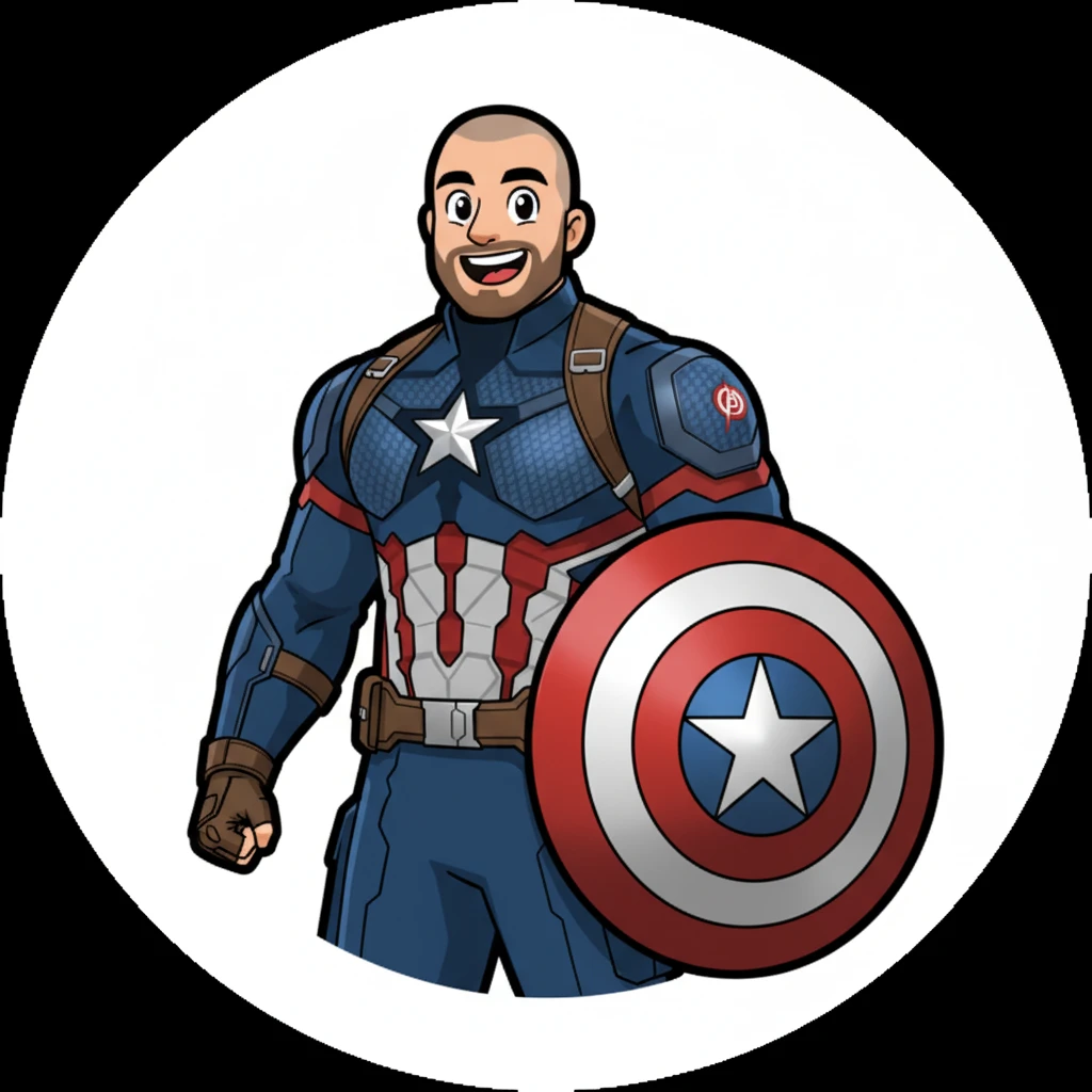 Convert this superhero picture of me into a cartoon emoji, keeping the costume details and muscular build, with a fun and expressive facial expression. Make it look bold, vibrant, and recognizable as an emoji icon. emoji
