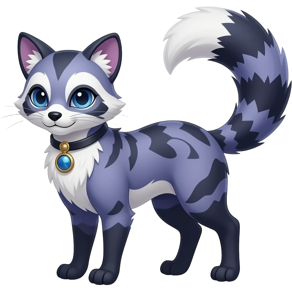 randomly marked Asian oriental fine lanky neat beautiful realistic blue and violet and black and white Civet-Genet-Vernid-Fakémon-hybrid emoji