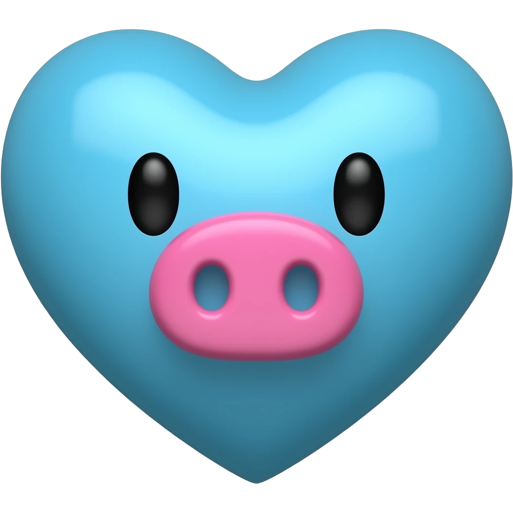 Big light blue heart with a hot pink pig snout emoji