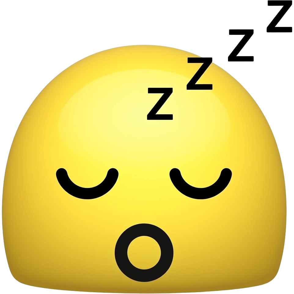 emoji visage jaune, endormie, bouche en O remplie noir, gros ZZZ emoji
