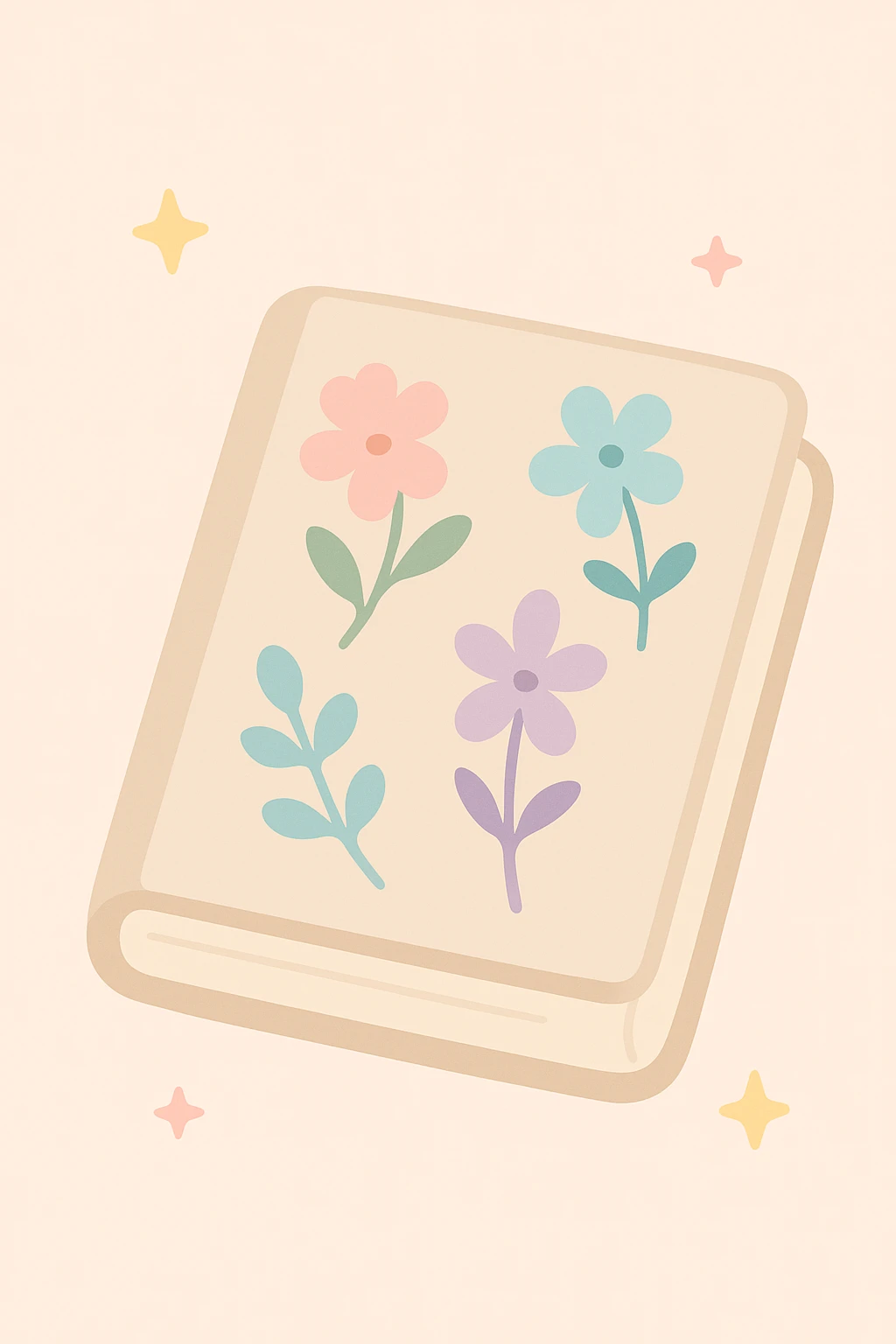 a vintage book with pressed flowers, cottage core style, nostalgic and delicate, soft pastel colors emoji