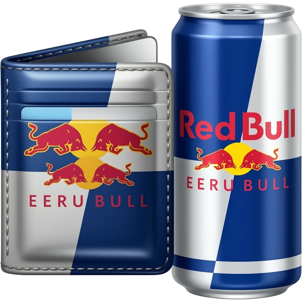 Red Bull's Man's wallet with the Red Bull's can by-side the wallet emoji