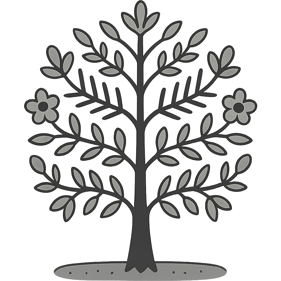 a Nordic folk art tree growing from the ground, neutral palette, minimal emoji