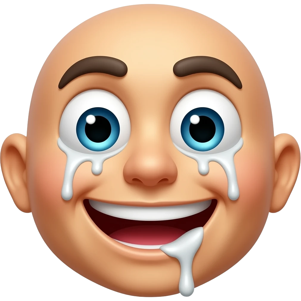Emojis of a euphoric smiling drooling face with milk dripping down the face emoji