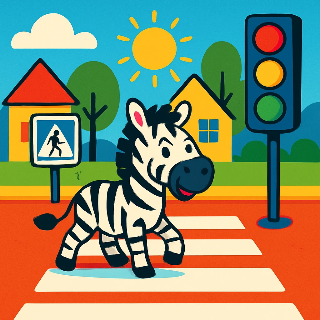 cartoon style zebra crossing, playful, bright colors emoji
