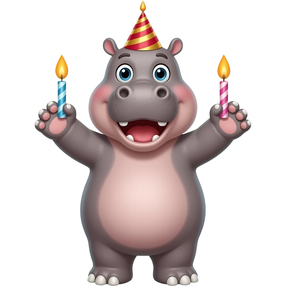 hippo on birthday in birthday festivities celebrating candles excited emoji