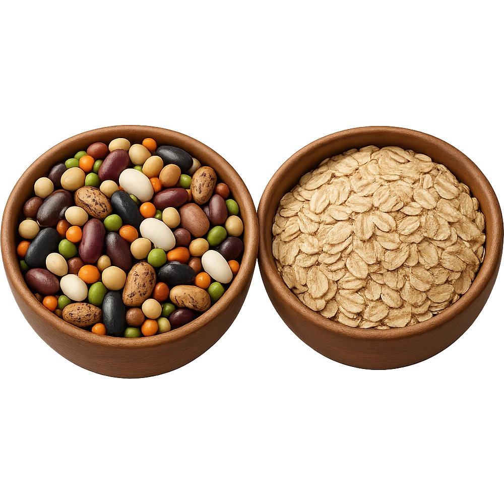 BOWL DI LEGUMI INSIEME A BOWL DI FIOCCHI DI AVENA POGGIATE,  iperrealistico 4k emoji
