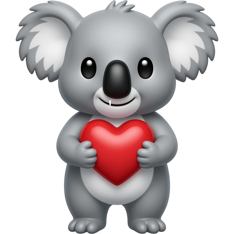 Un koala abrazando un corazón rojo emoji