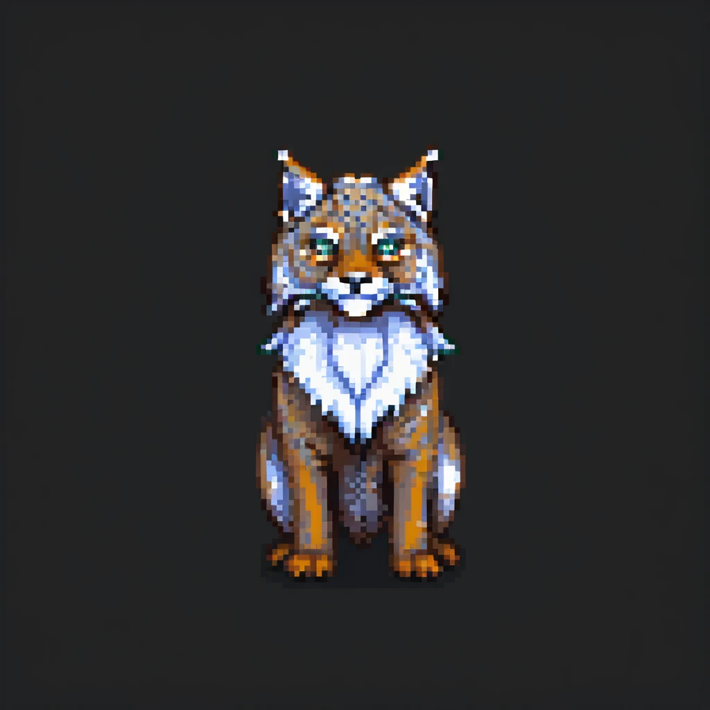 pixel art canada lynx standing in a winter forest emoji