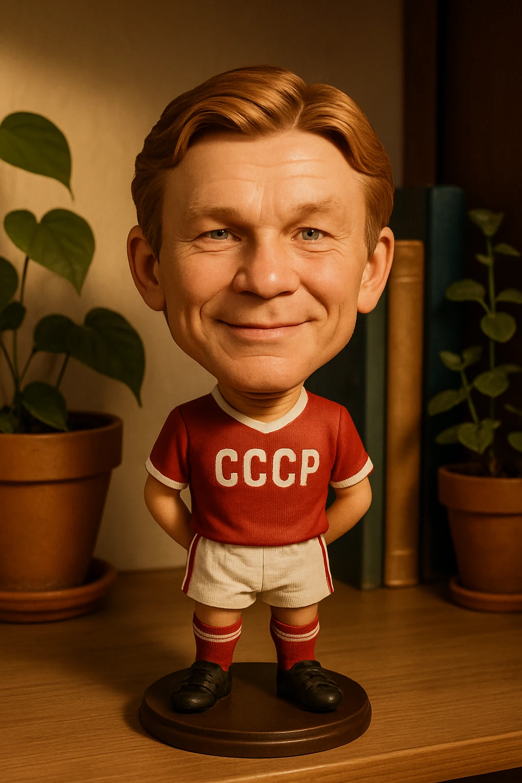 Молодой Олег Блохин в форме сборной СССР 1975 года смотрит на прямо на зрителя и слегка улыбается, освещение с левой верхней стороны кадра emoji