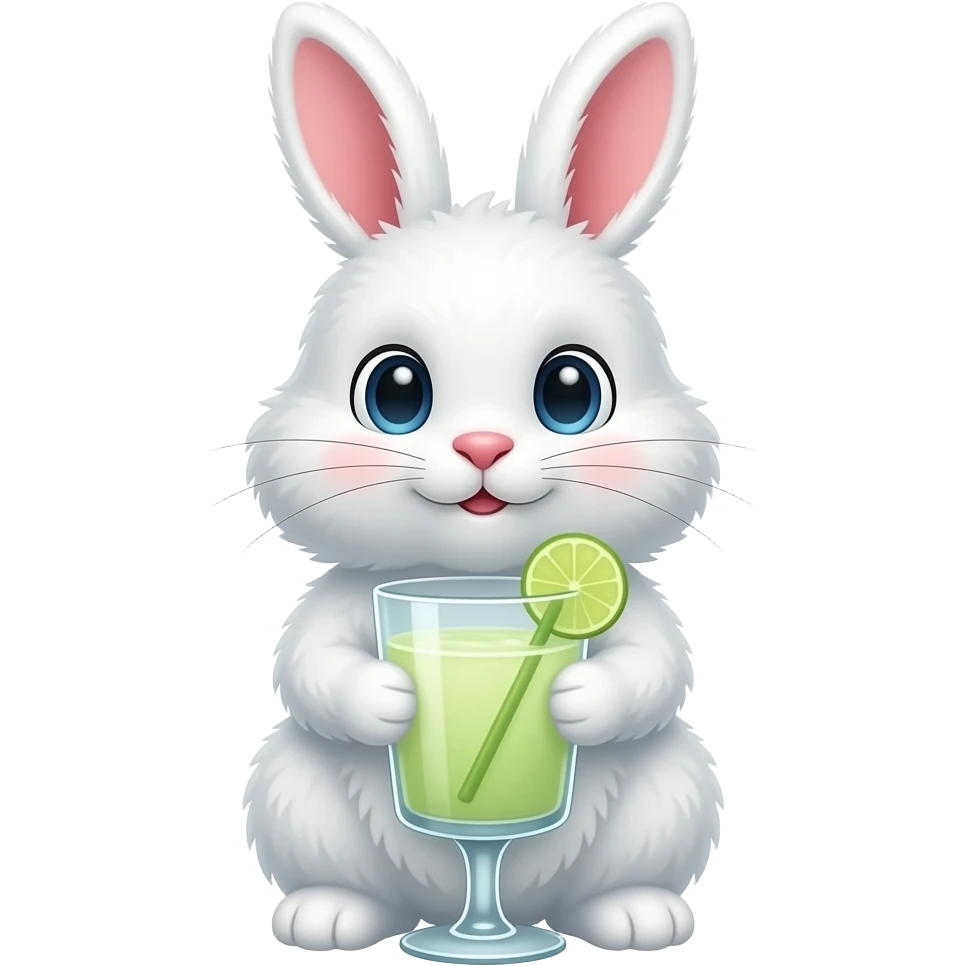 fluffy white bunny with Margarita glass emoji