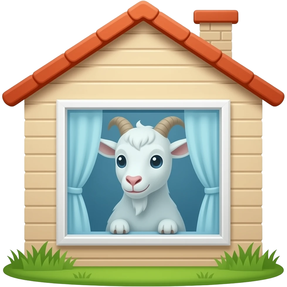 una cabrita mirando por la ventana de una casa emoji