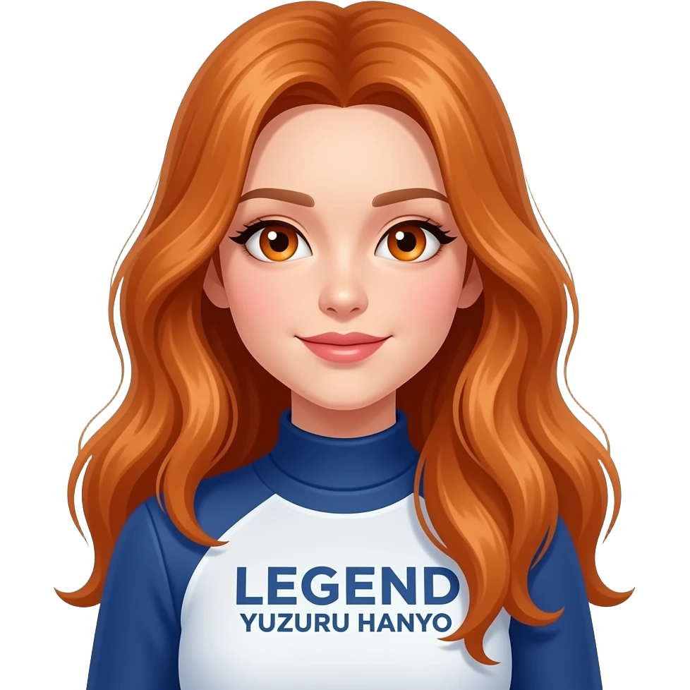 sexy girl with long ginger hair and ginger eyes a top with LEGEND YUZURU HANYU written on it emoji