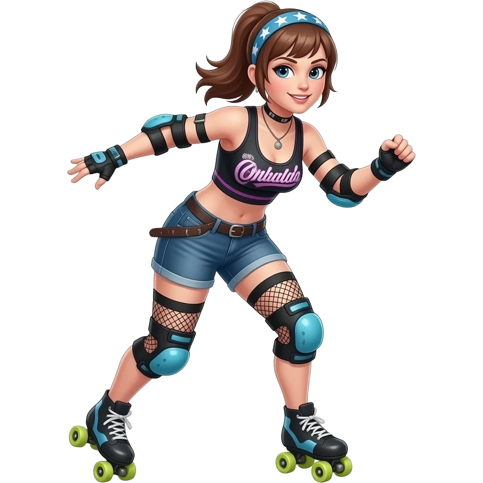 Rollerderby jammer. And in skate style. Like cool and hip (a typical lesbian butch). And more in action. And with the star on the head. emoji
