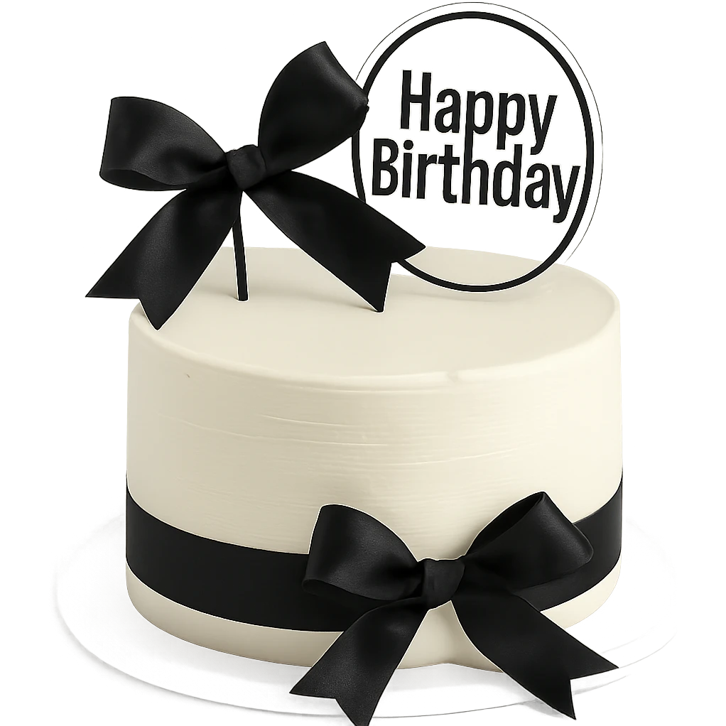 white birthday cake with black ribbons, remove background emoji