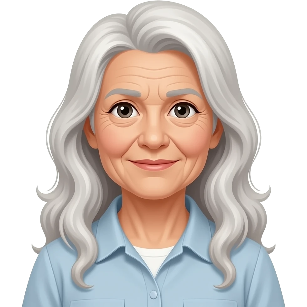 Older lady, long hair wrinkled emoji