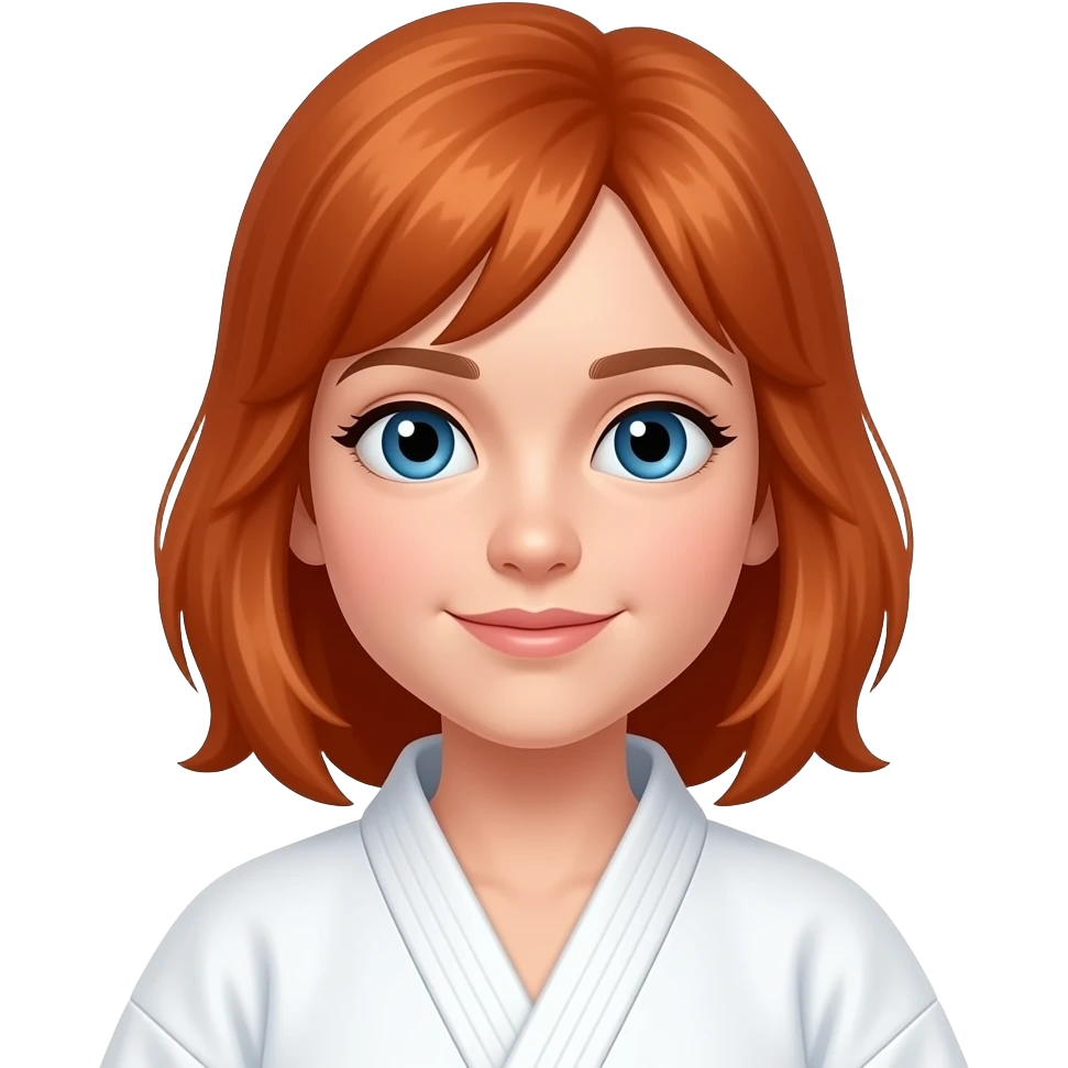 a girl with  red hair, 13 years old with a judopak with blue eyes emoji
