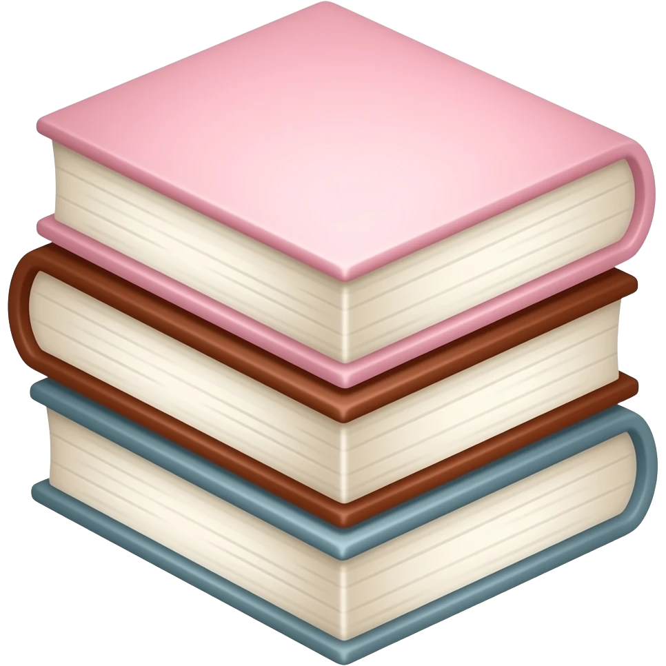 stacked pastel books, pink, brown and grey, with soft shadows, gentle sparkle, minimalistic clean girl vibe emoji