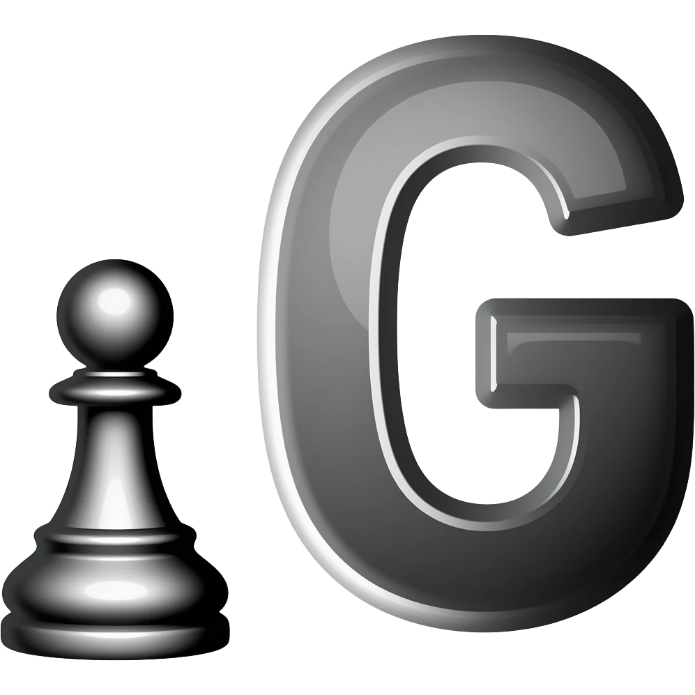 GIF 128x128 Discord, fundo transparente. ♟️ pequeno à esquerda de “G” maior. Preto e branco, minimalista, alto contraste. Centralizado. Animação leve de piscar (fade), EMOJI PISCANDO! emoji