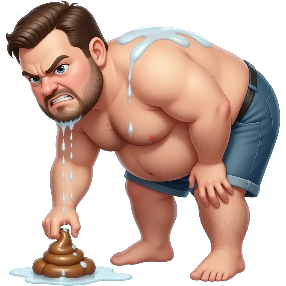 angry disgusting very hairy very obese unshaved man showering while bending over to poop emoji