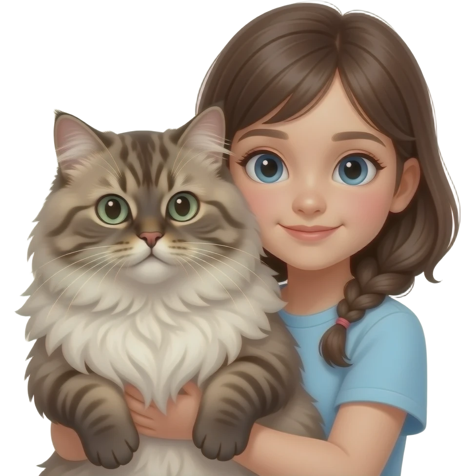 young girl holding big Persian Cat closeup emoji